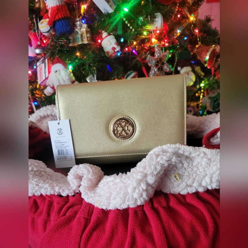 CXL By Christian Lacroix Gold Clutch / Crossbody With Detachable Chain Bag NWT